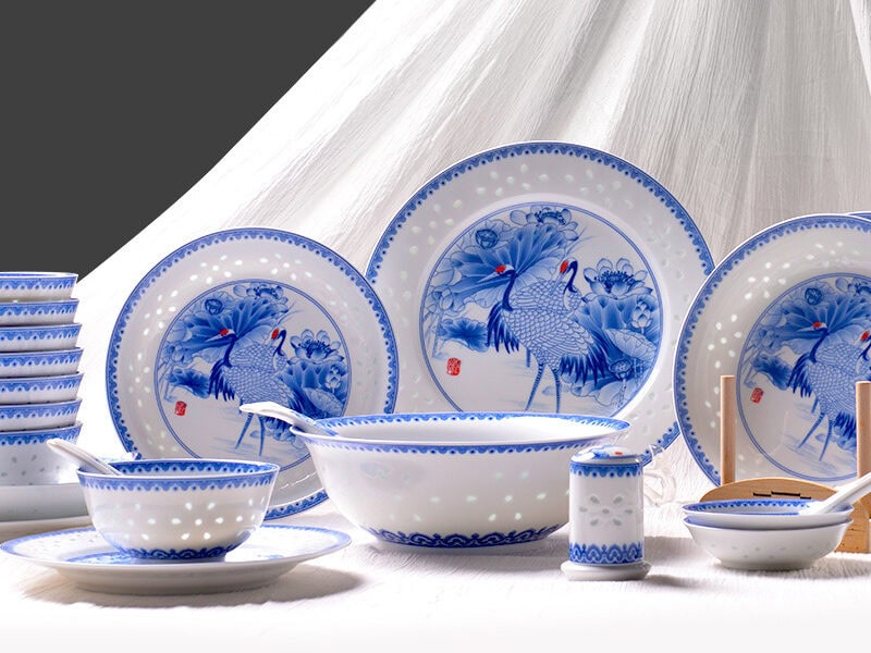 Ceramic Dinnerware Set: Pair of Flying Wings (Crane Motif)
