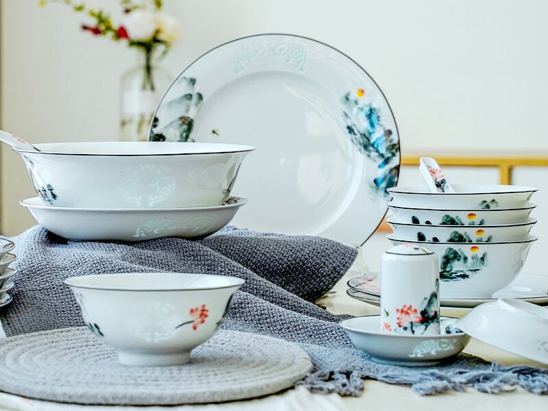 Ceramic Dinnerware Set: Blossoms on Ink