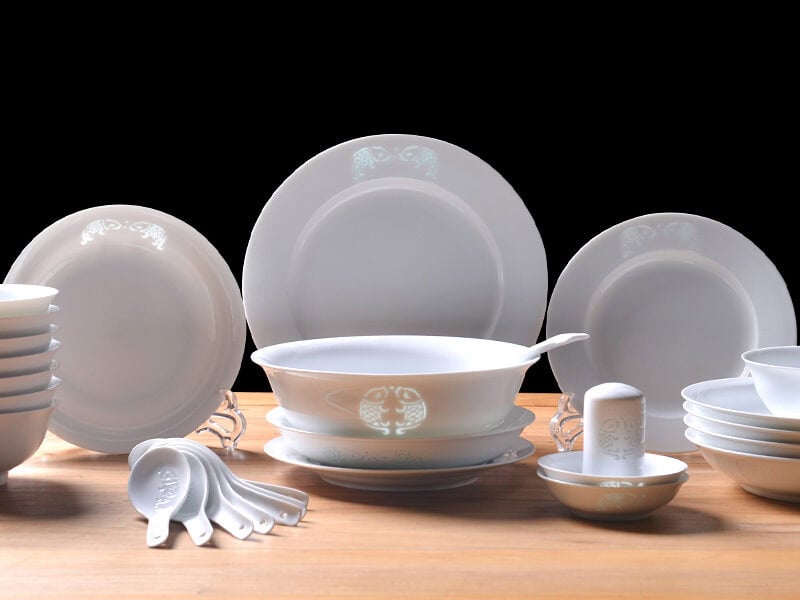 Ceramic Dinnerware Set: Double Fish (30-piece)
