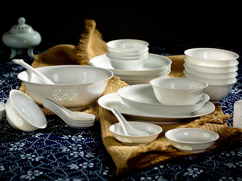 Ceramic Dinnerware Set: Attracting Wealth and Prosperity (Copper Coin Motif)