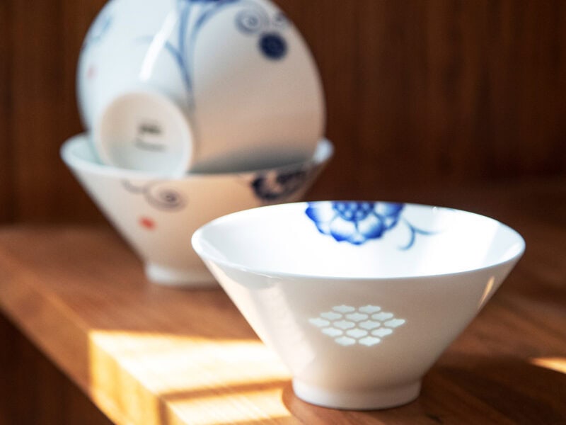 Ceramic Bowl Set: Bamboo-hat-shaped Bowl Set of 6