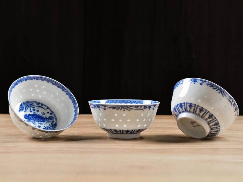 Ceramic Bowl Set: Abundant Fortune Bowl Set of 6 (Fish Motif)