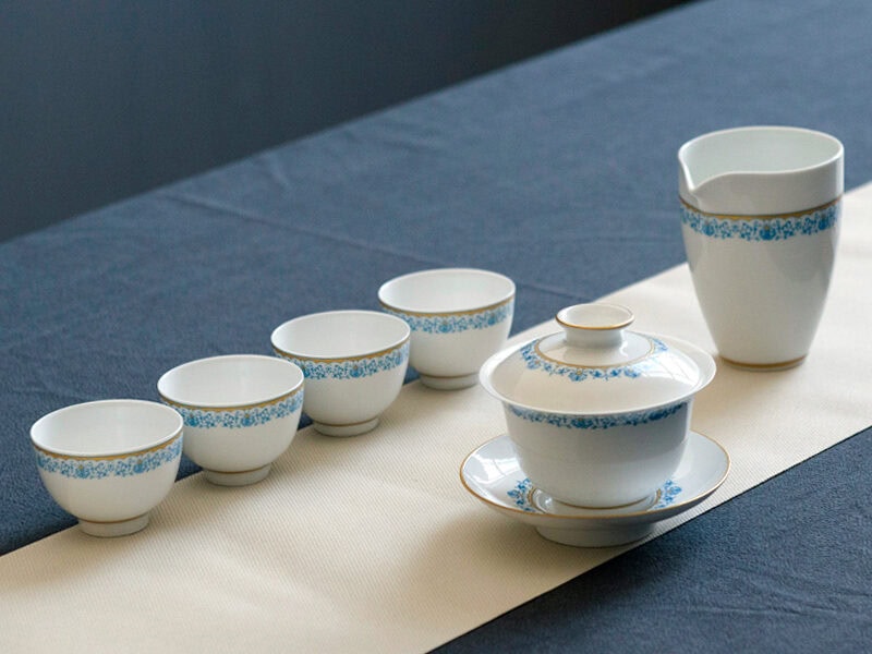 Simple Blue Ceramic Tea Set