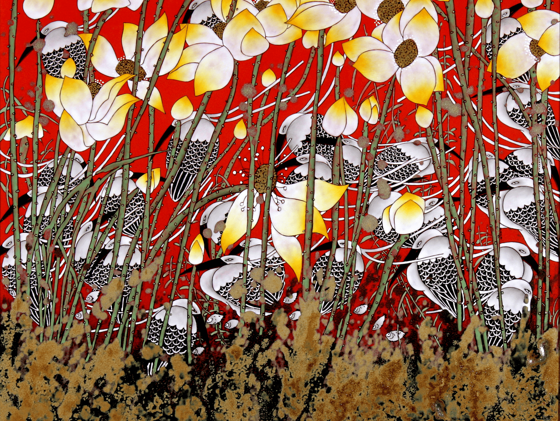 Chinese Ceramic Plaque | Lotus and Crane Collection IX