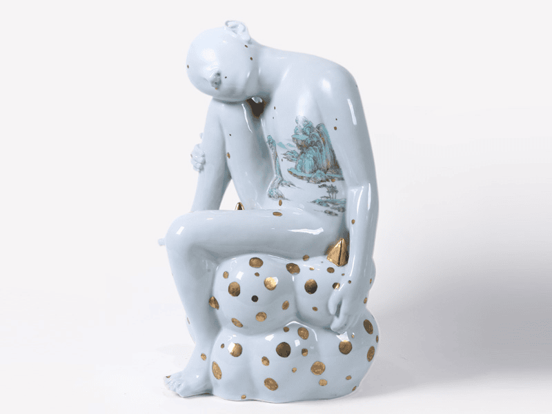 Shadow Celadon Gilded Figure Ceramic Sculpture