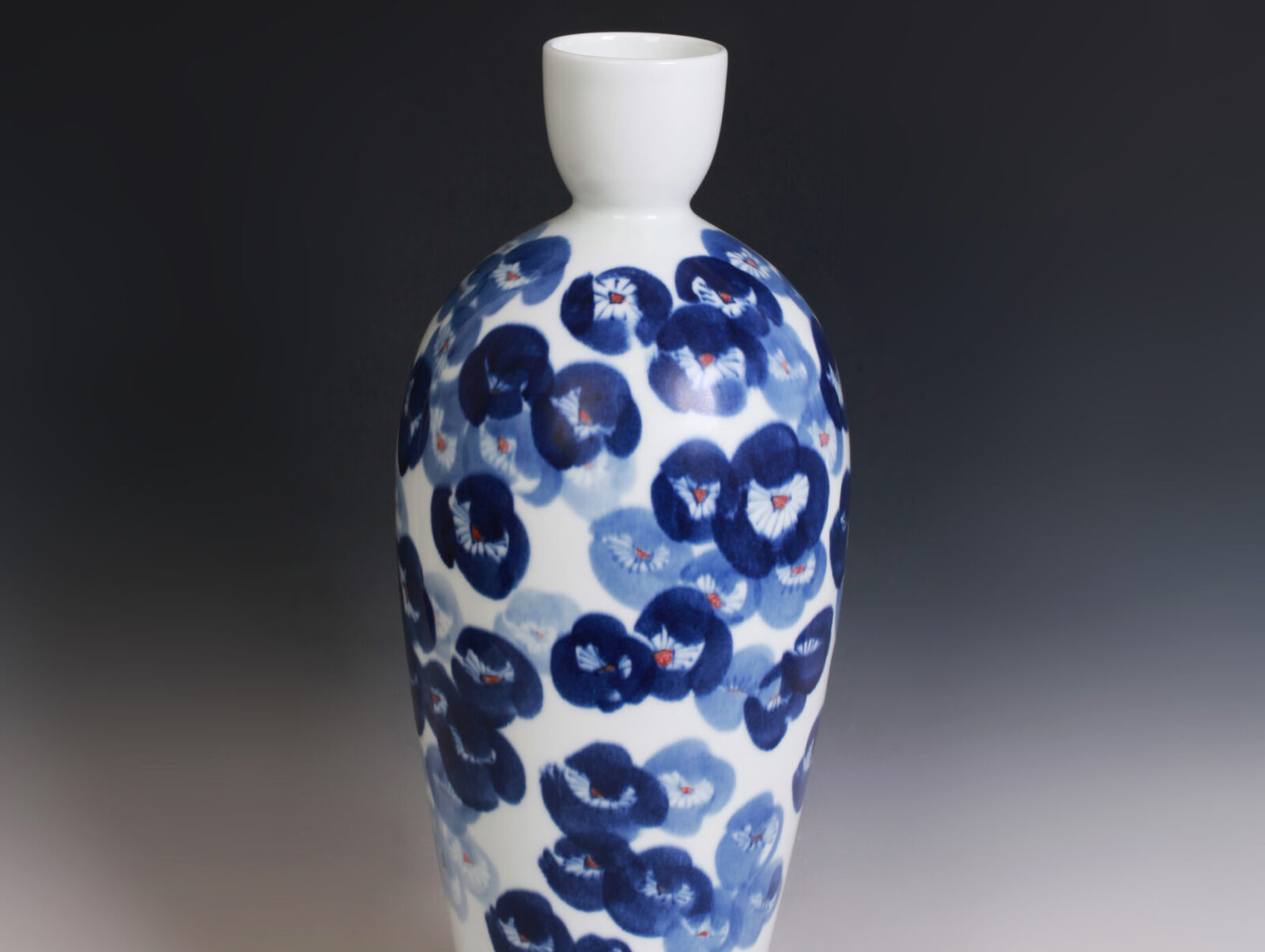 Ceramic Vase: Plum Vase with Poppy Floral Motifs in Underglaze Blue Dot Painting