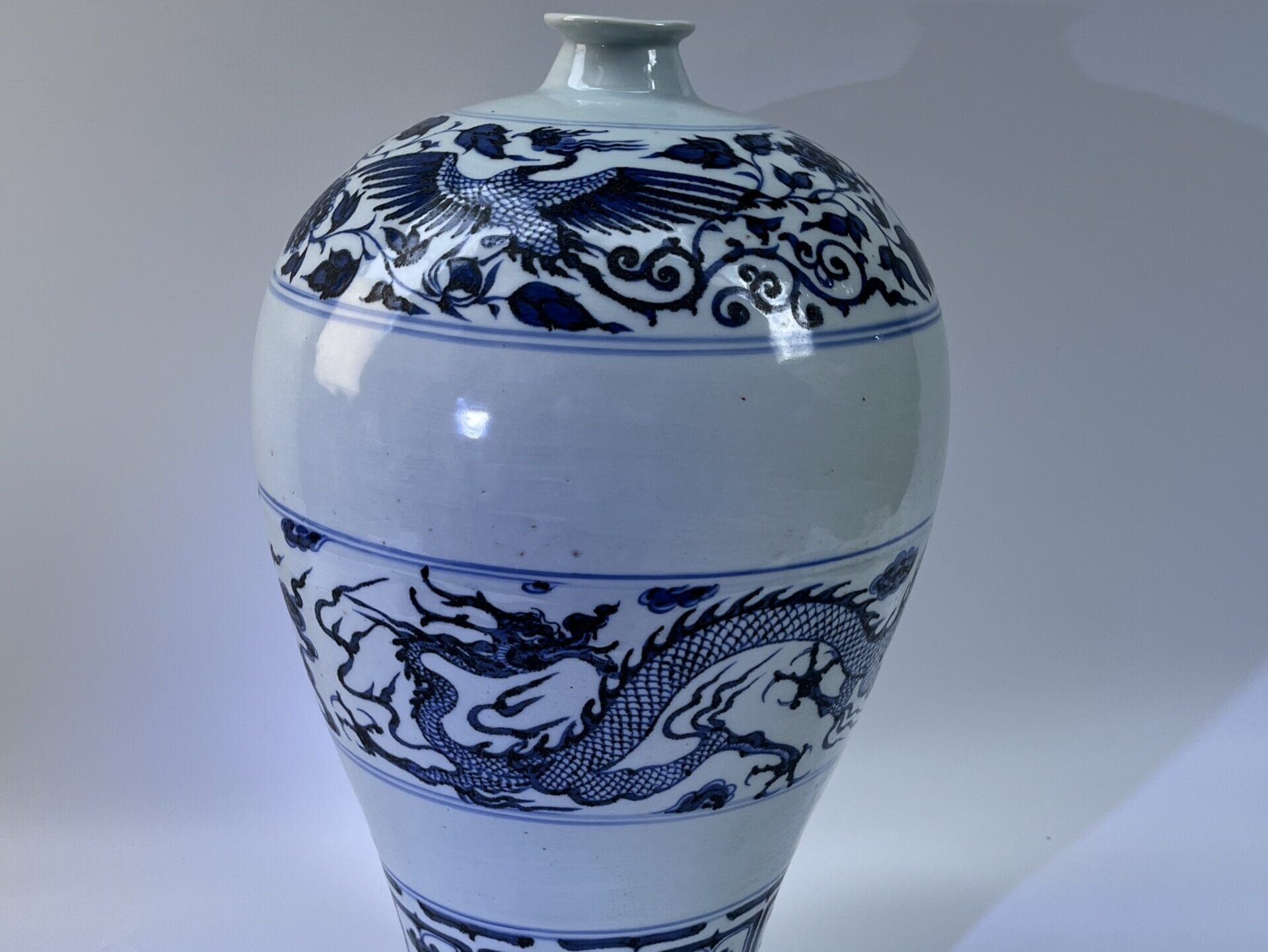 Yuan-Style Blue-and-White Dragon Phoenix Meiping Vase, Handmade Antique Style Porcelain, Large Chinese Collectible Decor