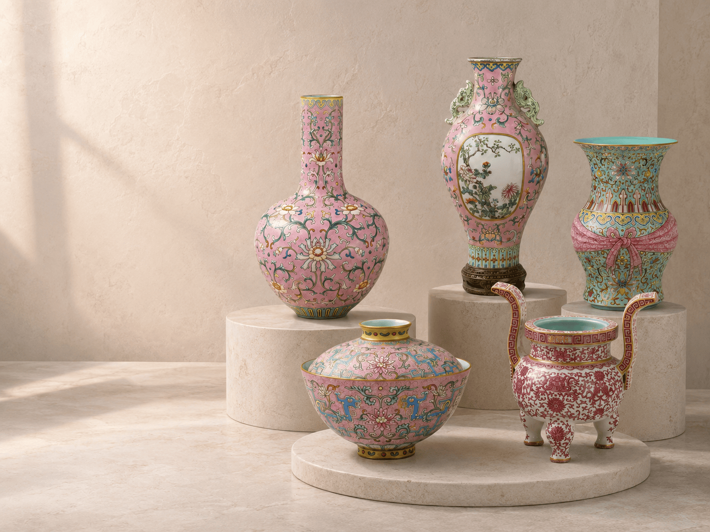 Antique-Style Porcelain: The Qianlong Court’s Pretty-in-Pink Aesthetic ，8 pieces